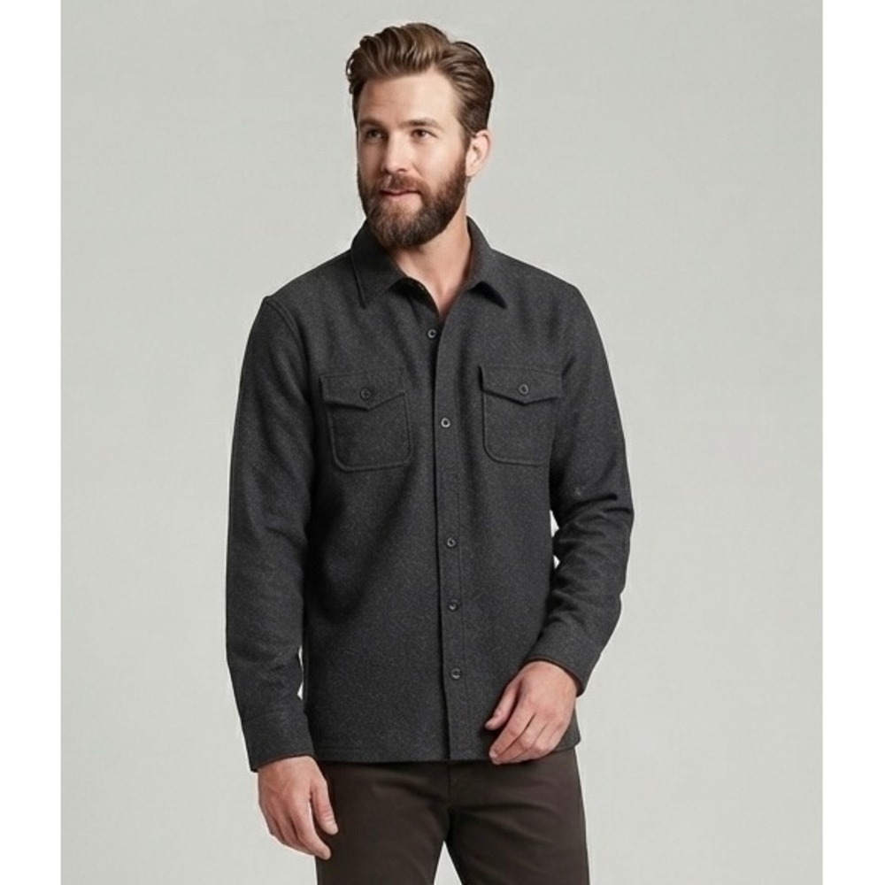Vintage Banana Republic Shirt Jacket Mens XL Gray Wool Blend Button Up Overshirt